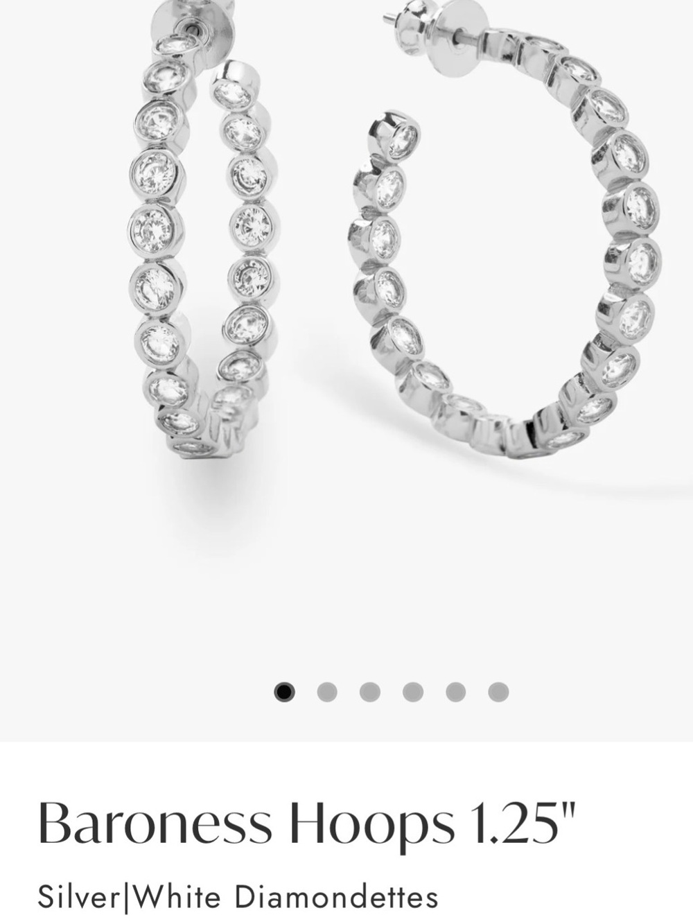 New- Melinda Maria 1.25” Baroness silver/white diamondett hoops in silver.
